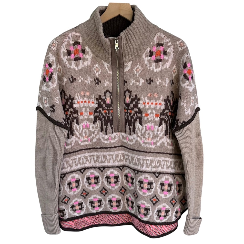 Sleeping on Snow Anthropologie Fairbanks Half Zip Pullover Sweater Taupe XS/S